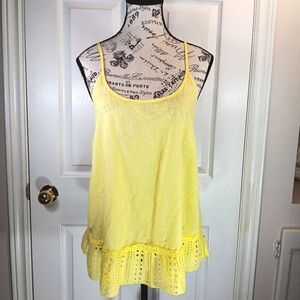 La Senza Sleeveless Top Flowy Relaxed Fit Lacy Hem Yellow Women's Size M
